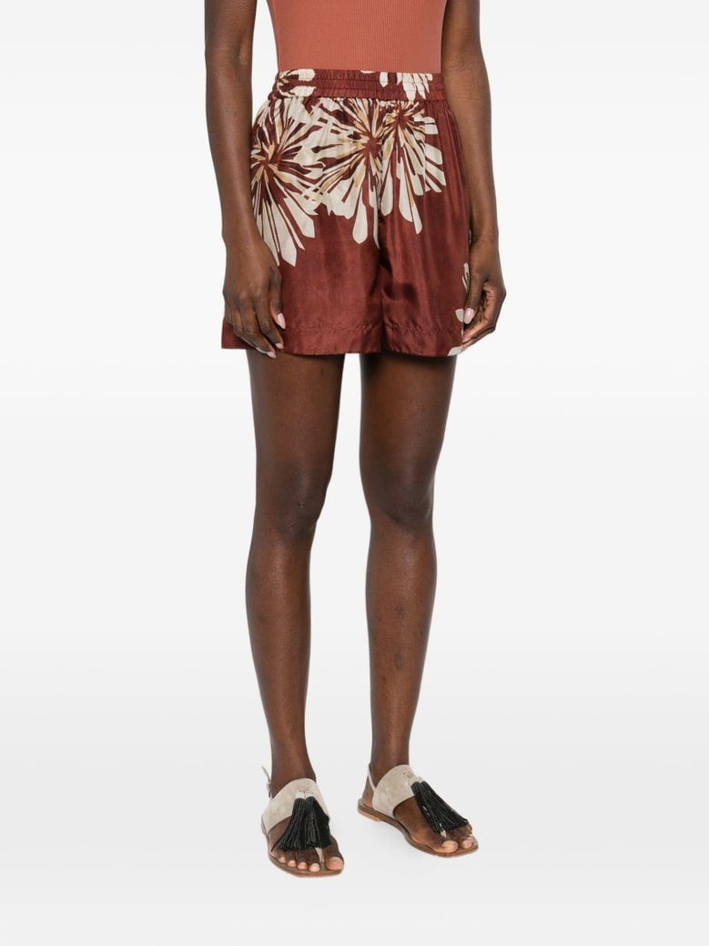 silk twill shorts with floral print and elasticated waistband by Selfnex