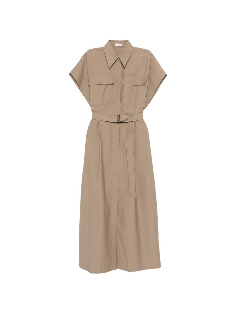 chemise dress in technical cotton and nylon poplin with belt by Selfnex