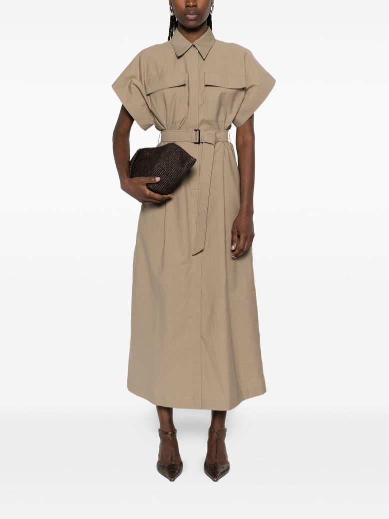 chemise dress in technical cotton and nylon poplin with belt by Selfnex