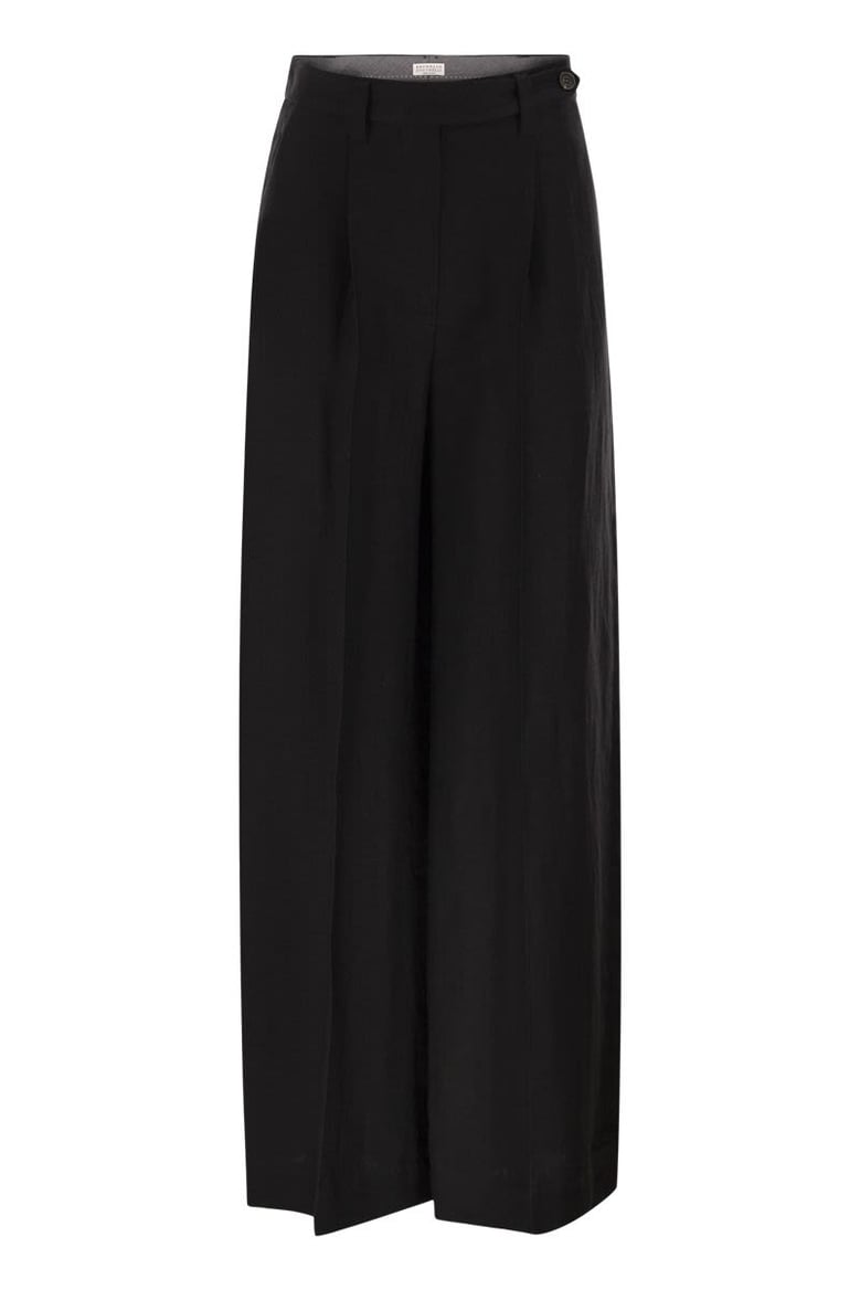 tailored trousers in fluid viscose and linen twill with double pleats by Selfnex