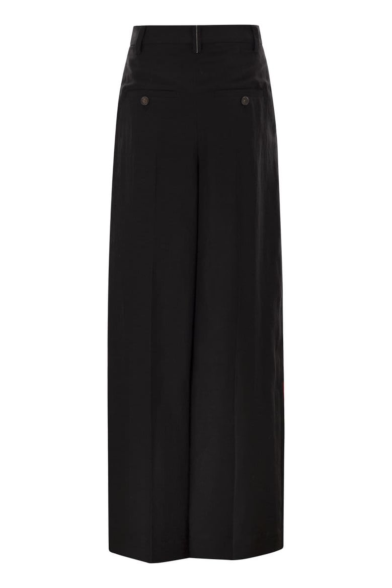 tailored trousers in fluid viscose and linen twill with double pleats by Selfnex