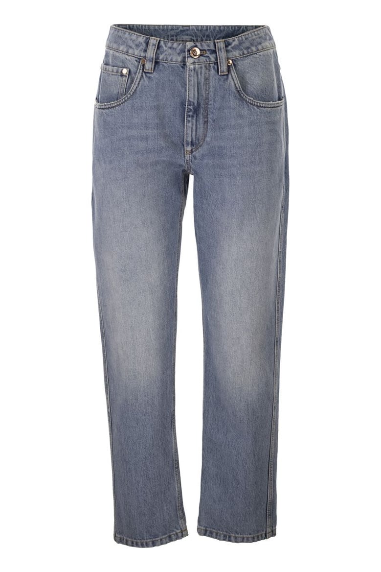 straight trousers in authentic denim with shiny bartack by Selfnex