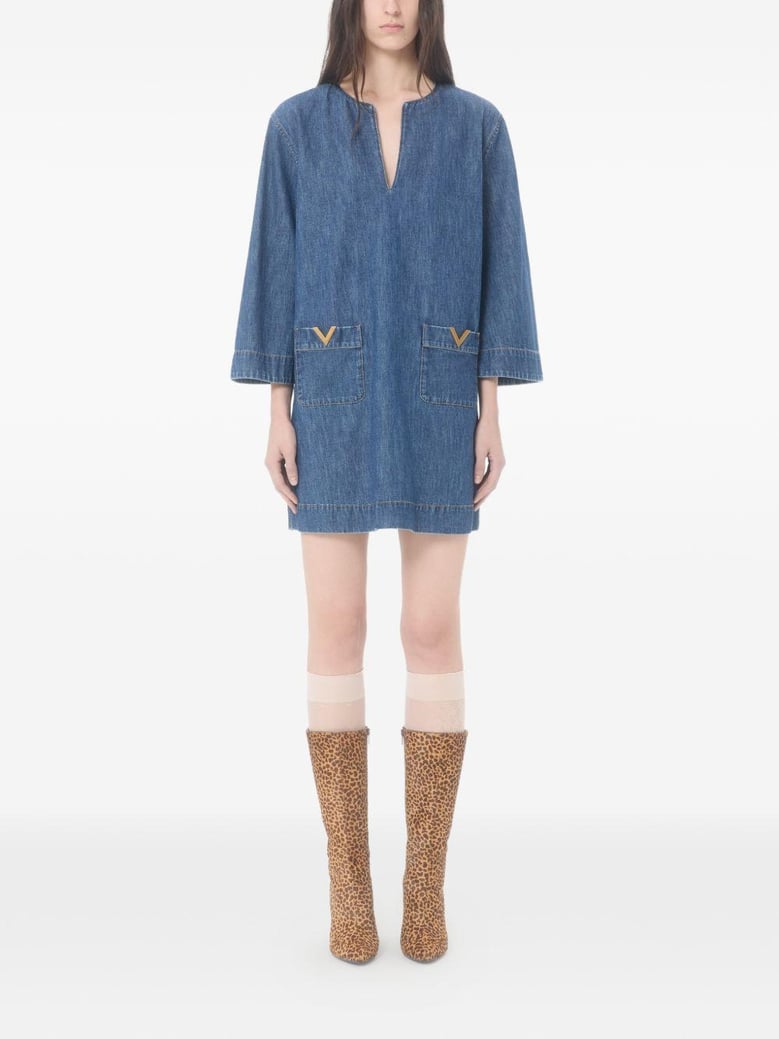v-neck denim minidress by Selfnex