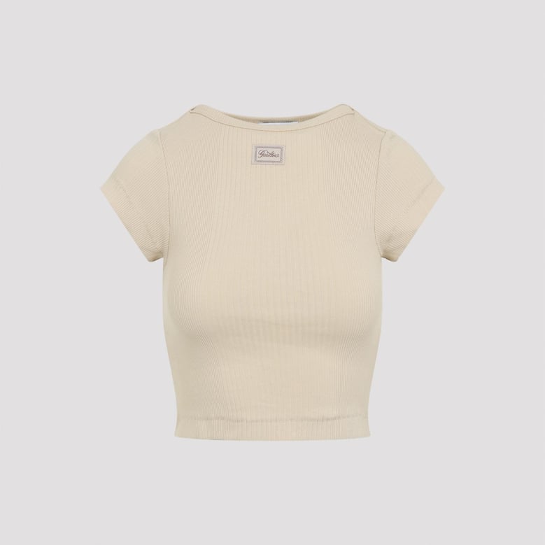 beige cropped cotton t-shirt by Selfnex