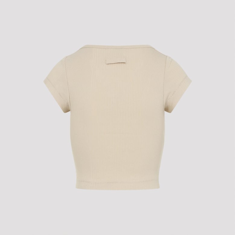 beige cropped cotton t-shirt by Selfnex