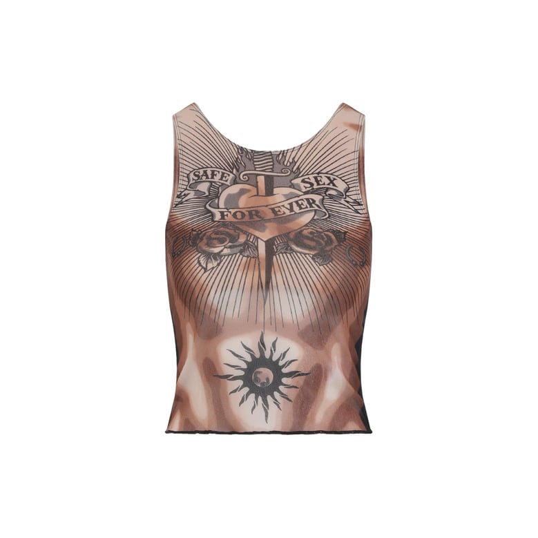 brown safe sex tattoo polyamide top by Selfnex