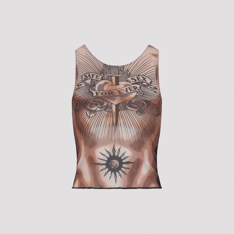brown safe sex tattoo polyamide top by Selfnex