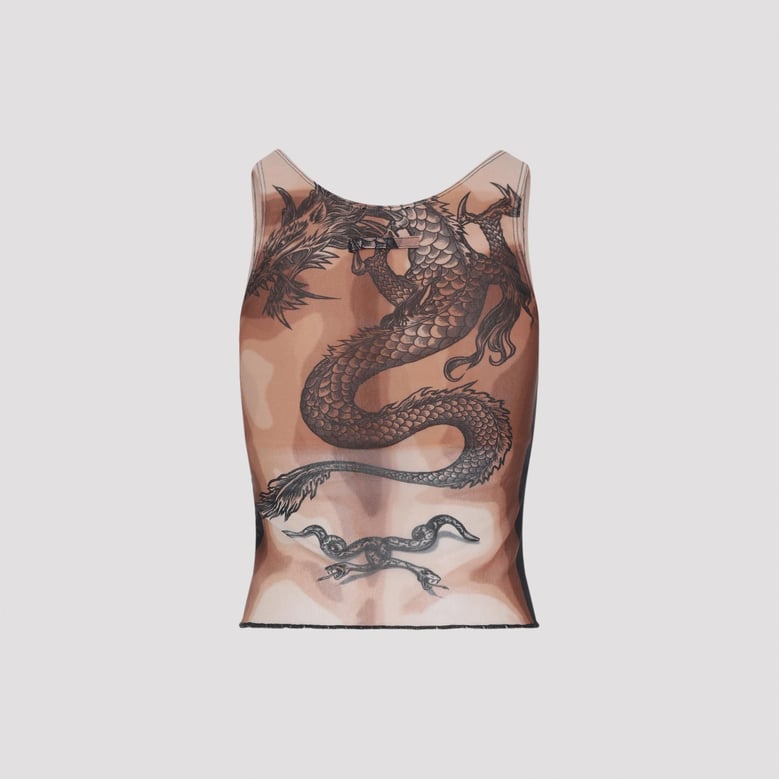 brown safe sex tattoo polyamide top by Selfnex