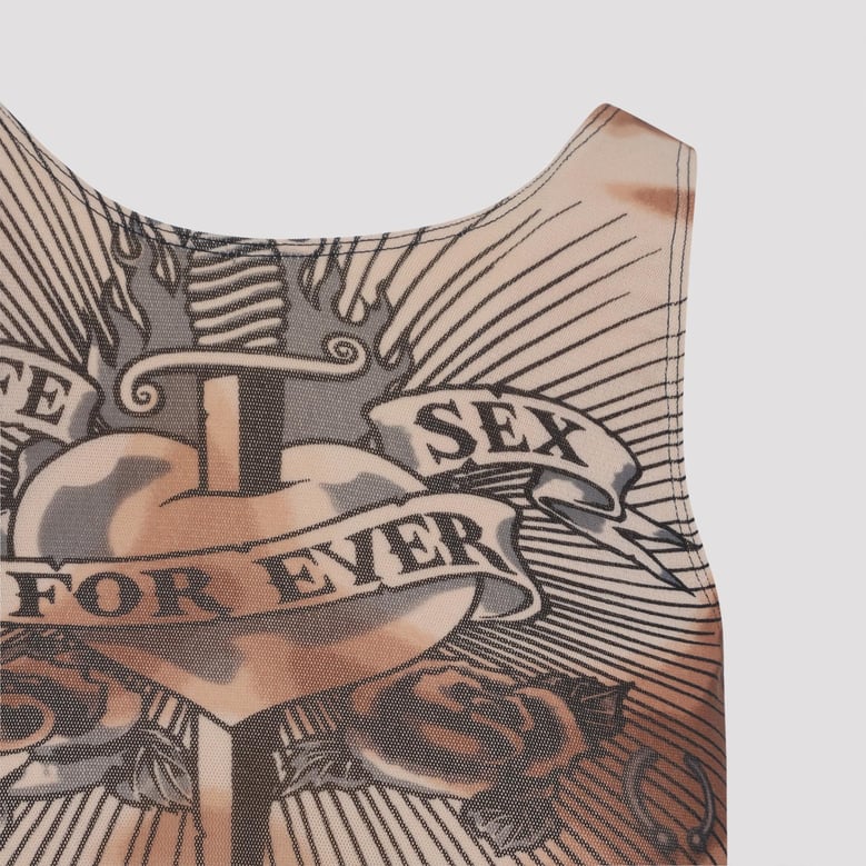 brown safe sex tattoo polyamide top by Selfnex