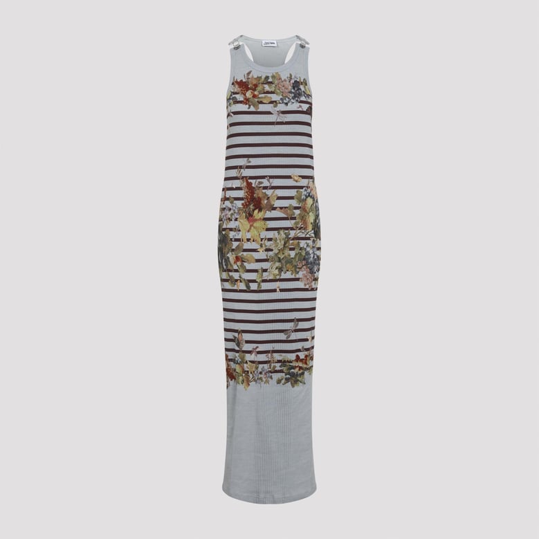 light blue mariniere grape cotton long dress by Selfnex