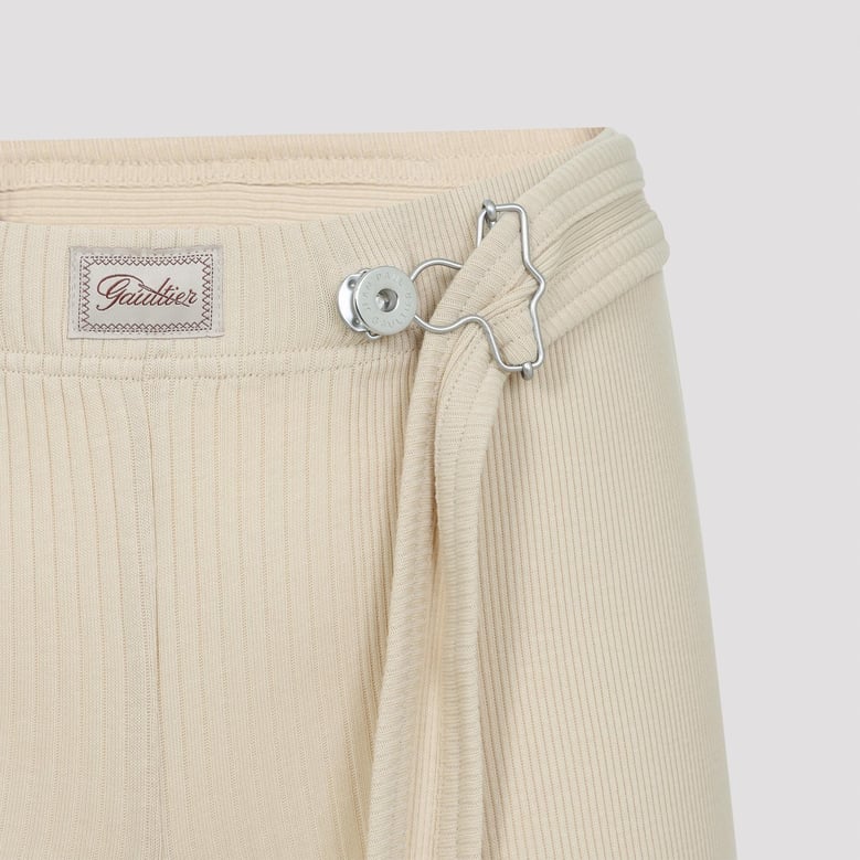 beige ribbed cotton shorts by Selfnex