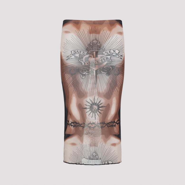brown safe sex tattoo polyamide midi skirt by Selfnex