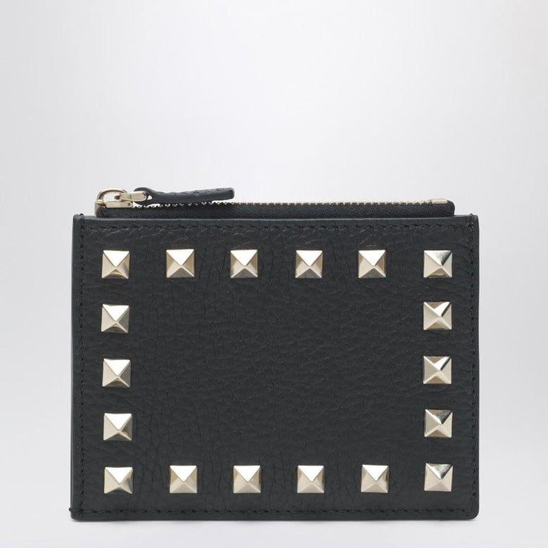 black leather rockstud zip card holder by Selfnex