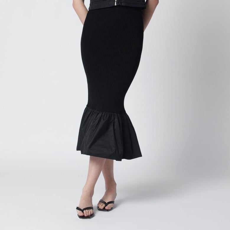 black skirt with faille ruffle hem by Selfnex