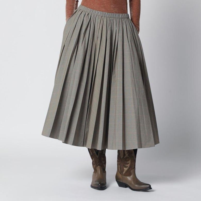 checked pleated midi skirt by Selfnex