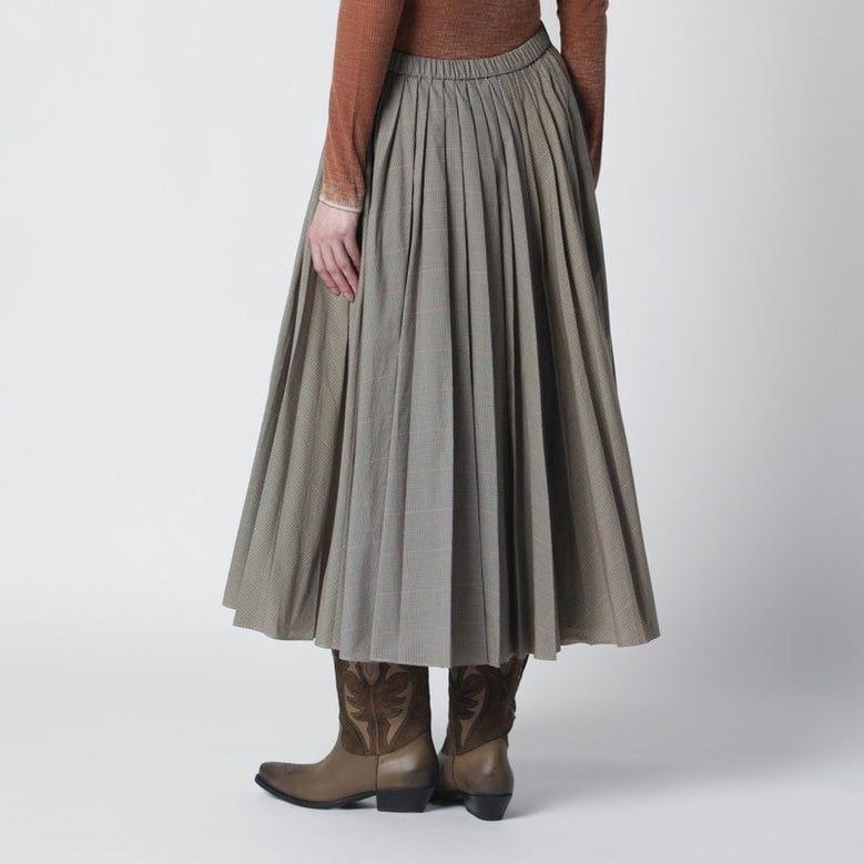 checked pleated midi skirt by Selfnex