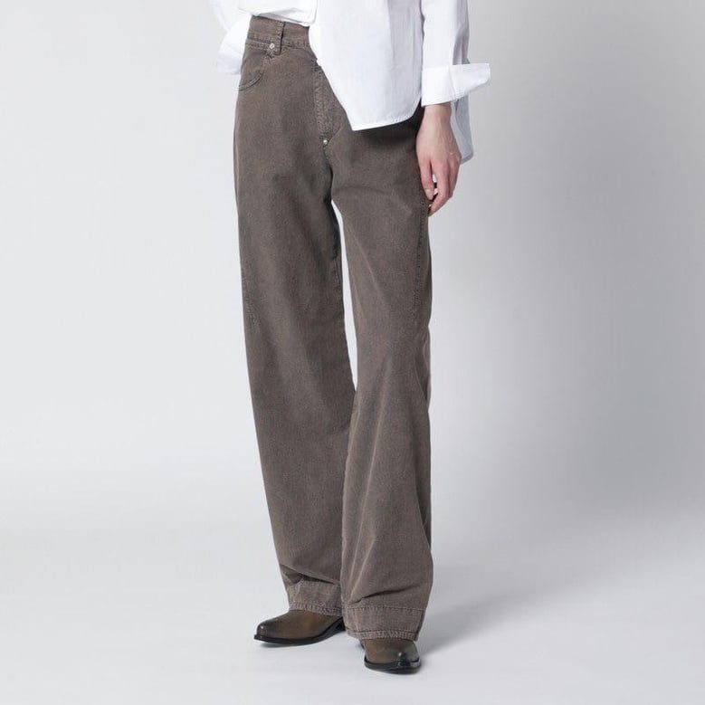 washed olive green wideleg jeans by Selfnex