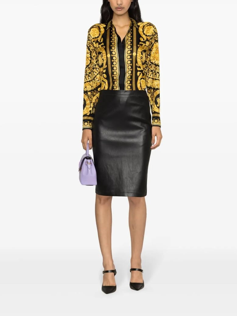 black and gold printed silk twill shirt by Selfnex