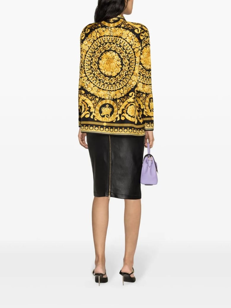 black and gold printed silk twill shirt by Selfnex