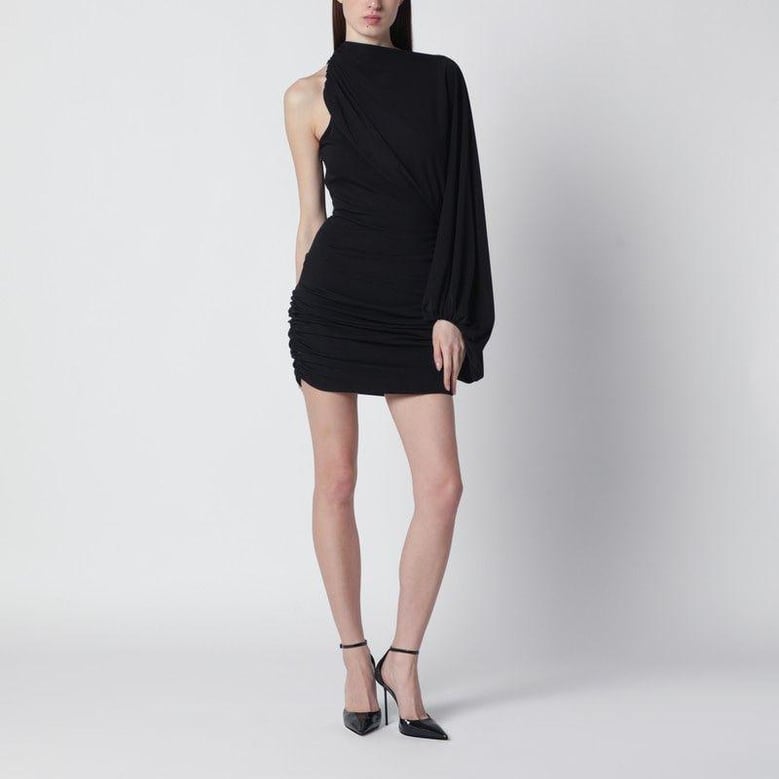 black oneshoulder mini dress by Selfnex