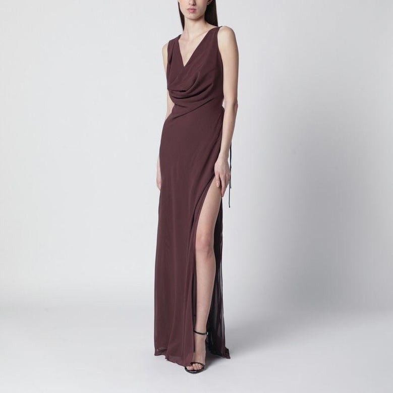 aubergine silkblend long dress by Selfnex
