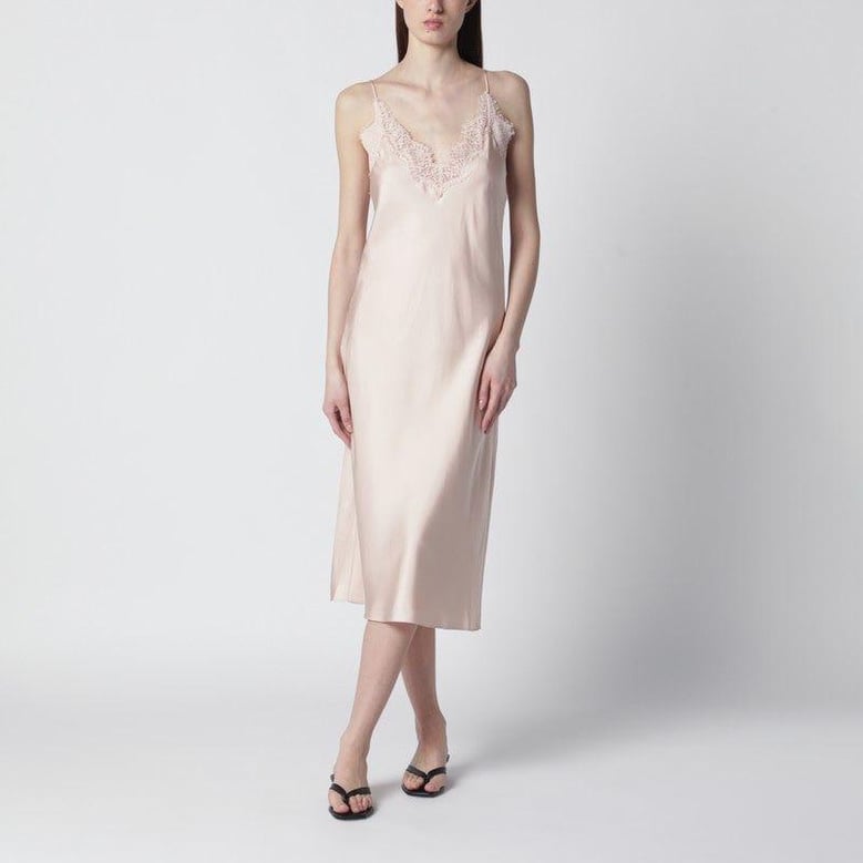 light pink silk slip dress with lace by Selfnex