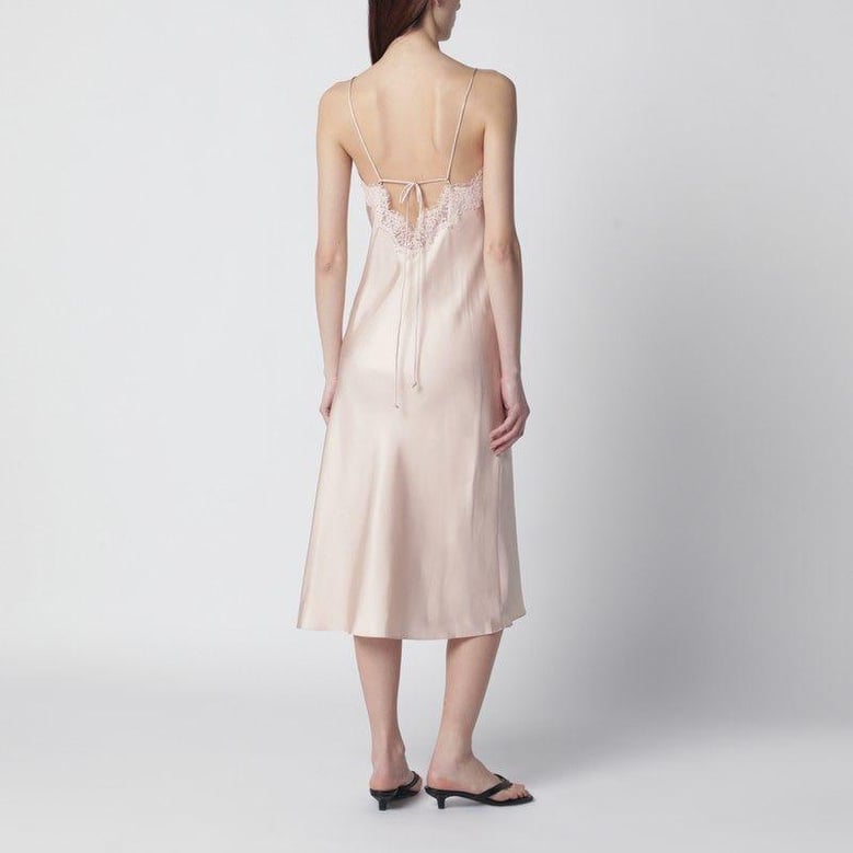 light pink silk slip dress with lace by Selfnex