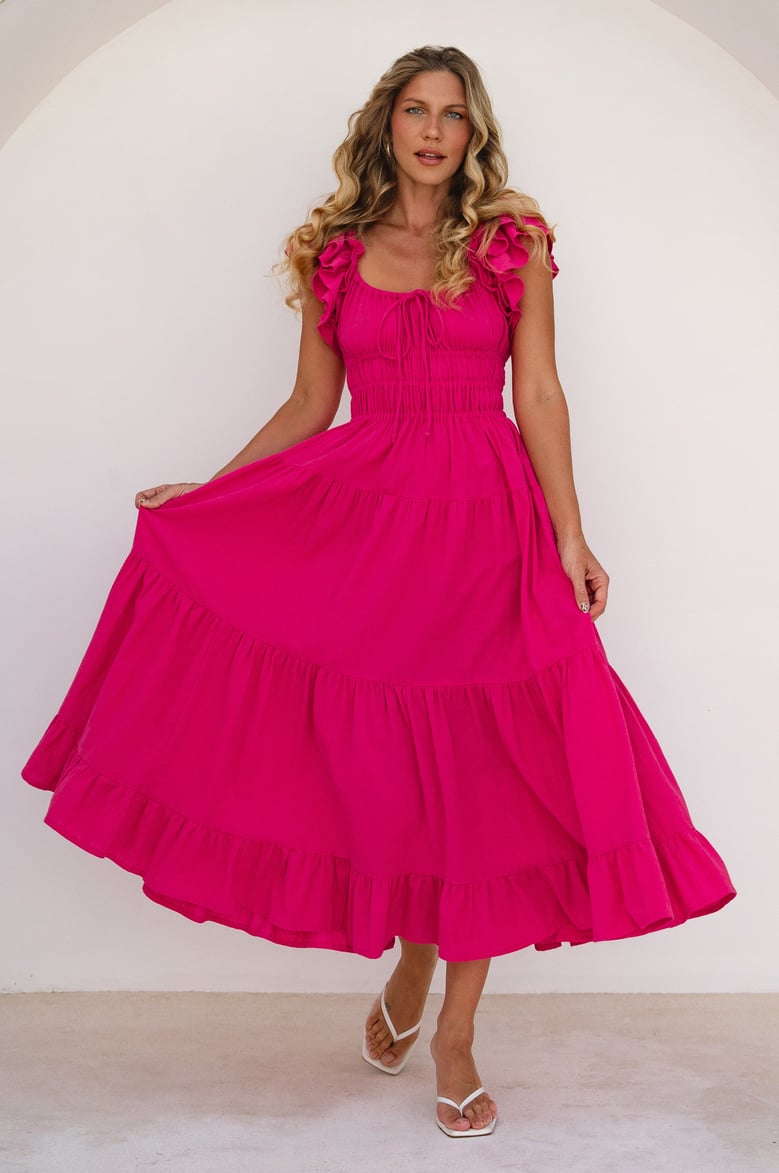 aura ruffled maxi dress by Selfnex