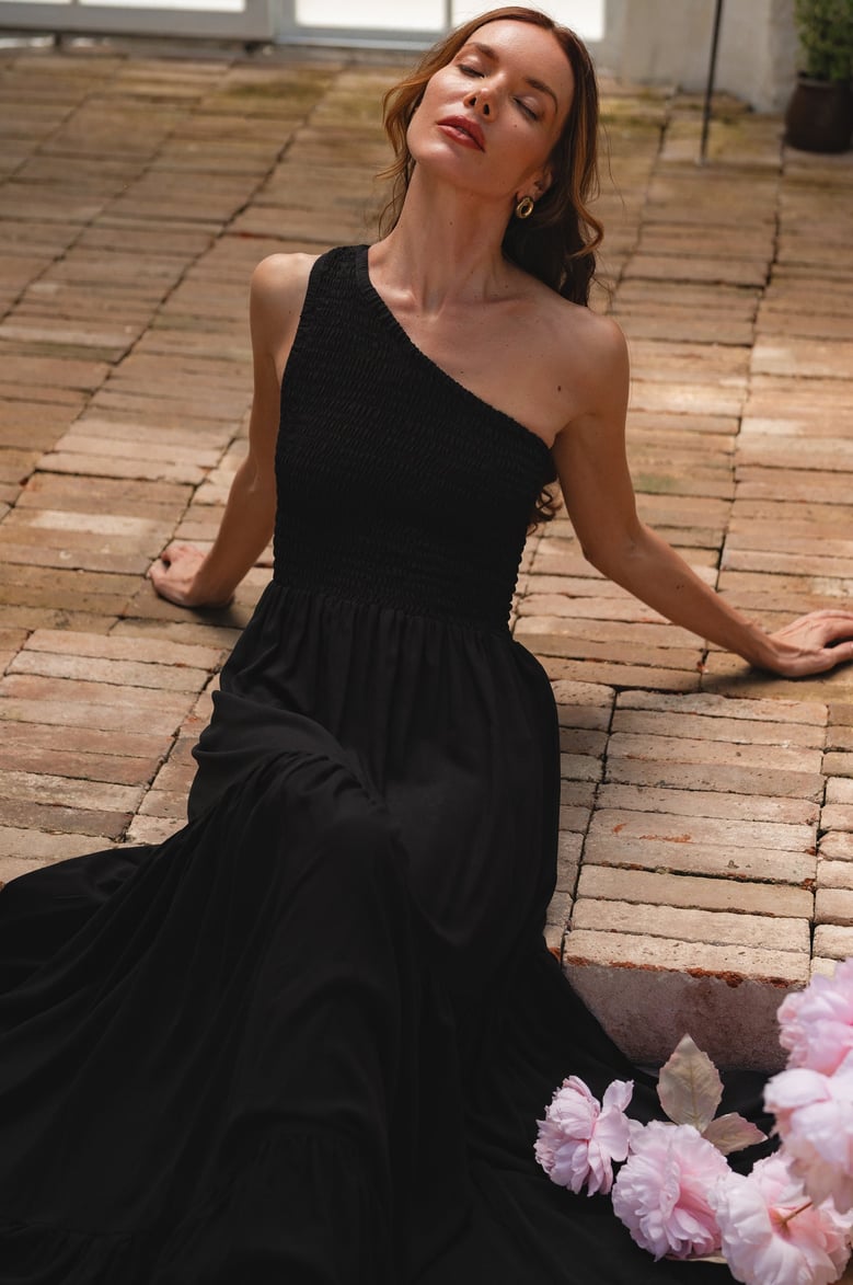 cassandra one shoulder maxi dress by Selfnex