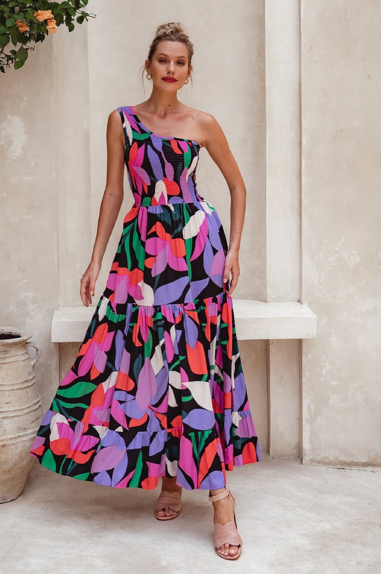 cassandra one shoulder maxi dress by Selfnex