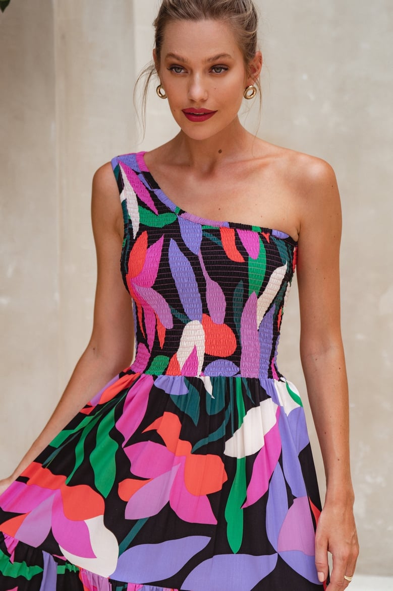 cassandra one shoulder maxi dress by Selfnex