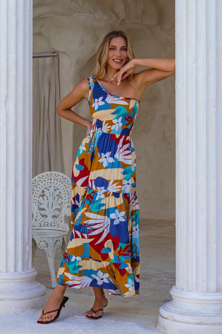 cassandra one shoulder maxi dress by Selfnex