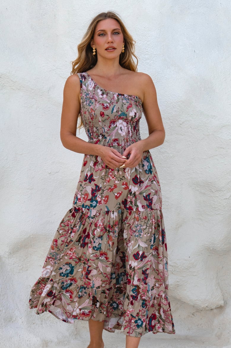 cassandra one shoulder maxi dress by Selfnex