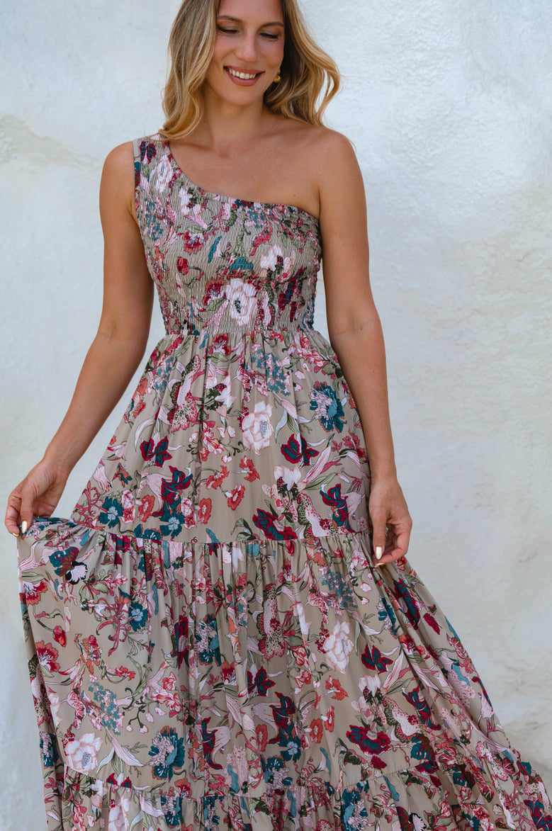 cassandra one shoulder maxi dress by Selfnex