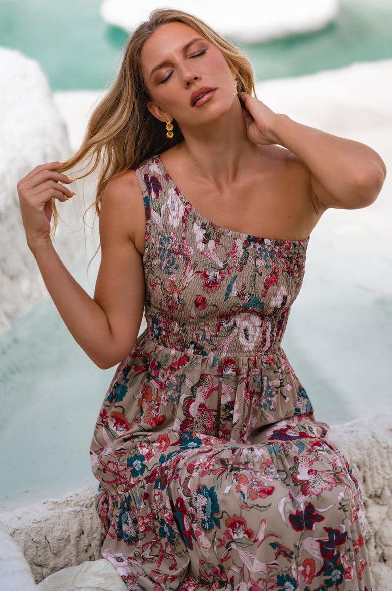 cassandra one shoulder maxi dress by Selfnex