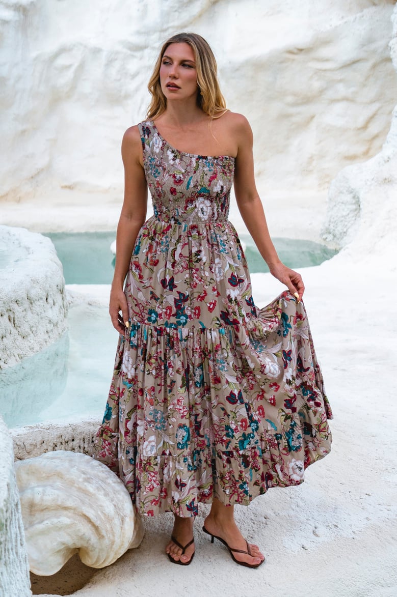 cassandra one shoulder maxi dress by Selfnex