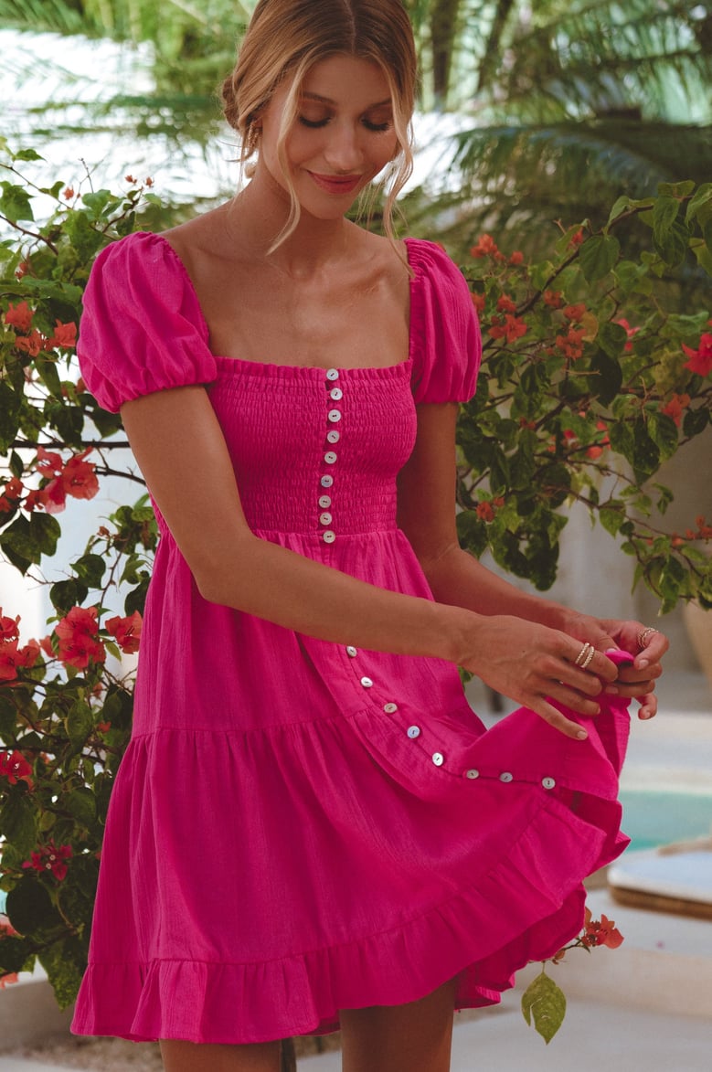 catalina smocked linen mini dress by Selfnex