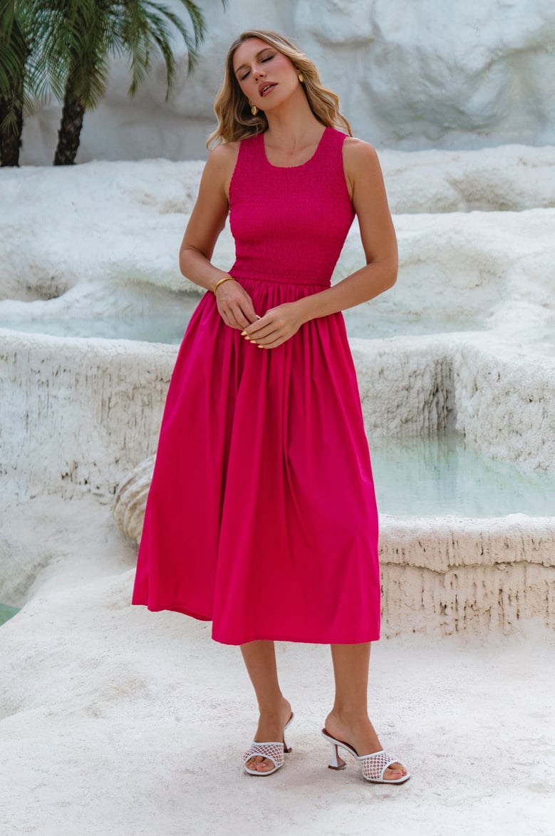 lucciola smocked cotton midi dress by Selfnex