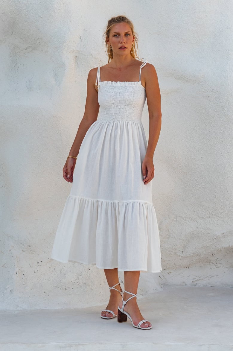 paradiso strappy linen midi dress by Selfnex