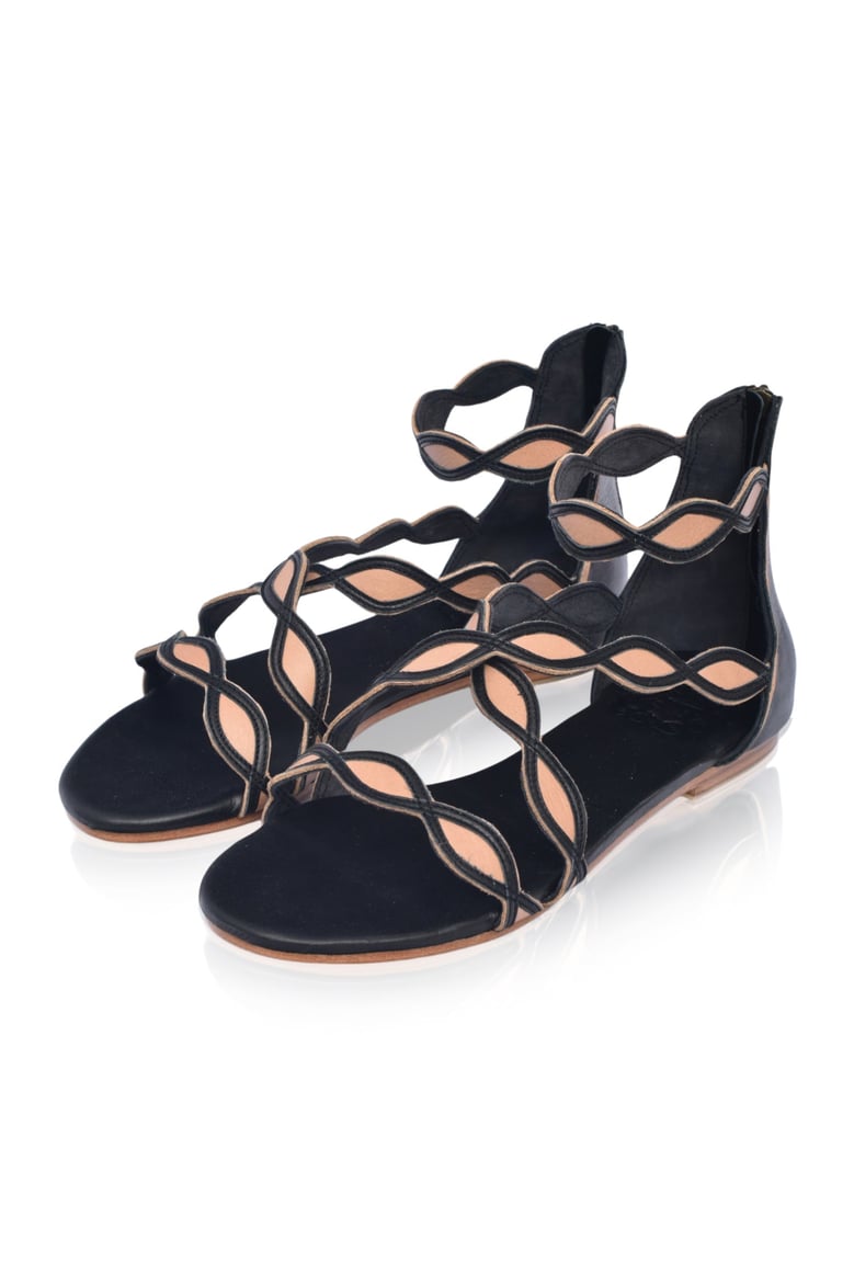 blossom scalloped leather sandals by Selfnex