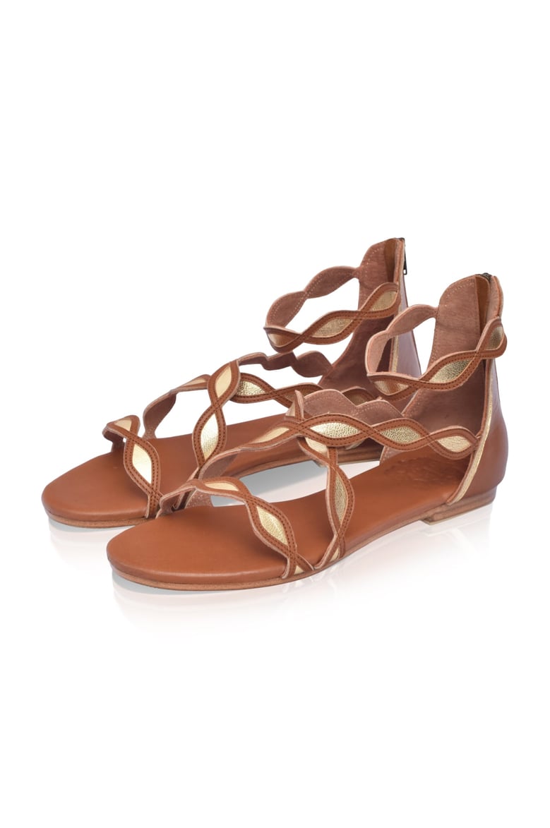 blossom scalloped leather sandals by Selfnex