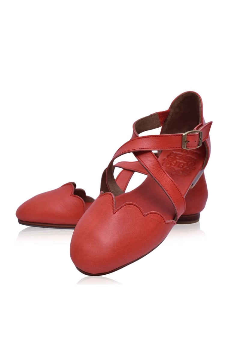 mangrove cross-strap leather ballet flats by Selfnex