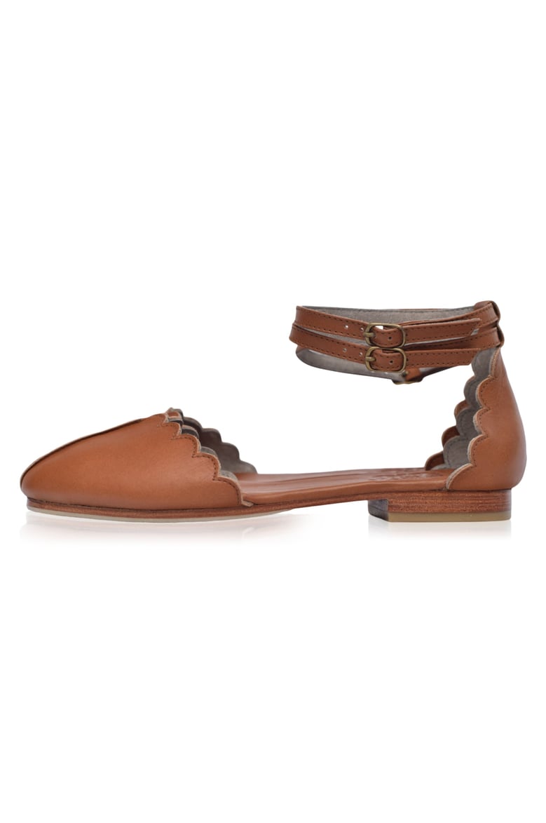 venus almond toe scalloped leather flats by Selfnex