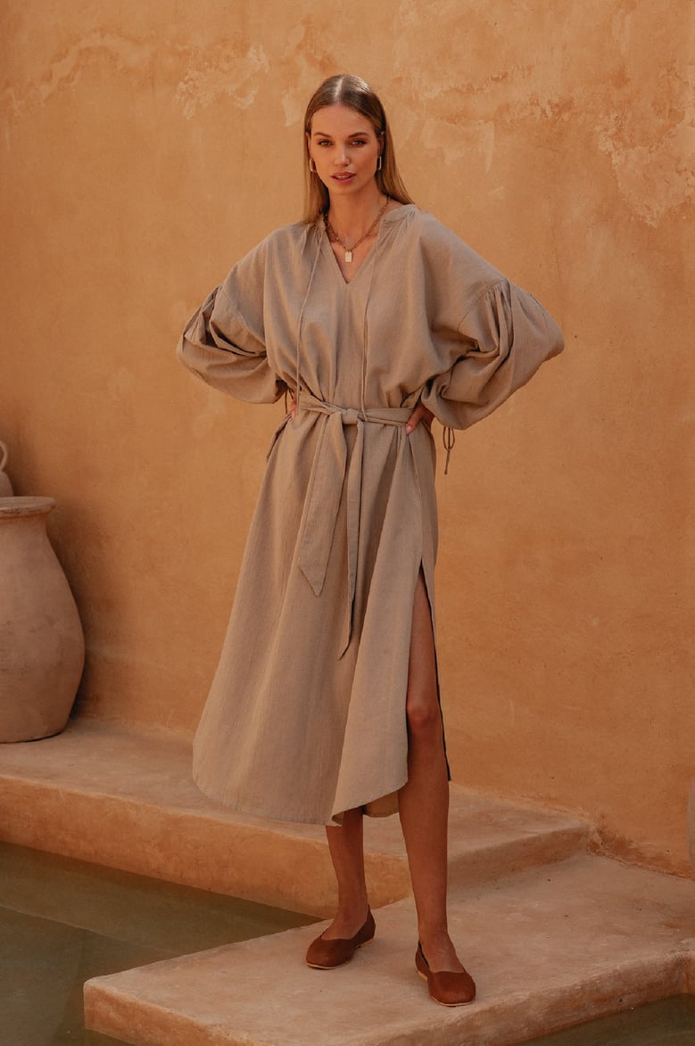 denise long sleeve linen kimono dress by Selfnex