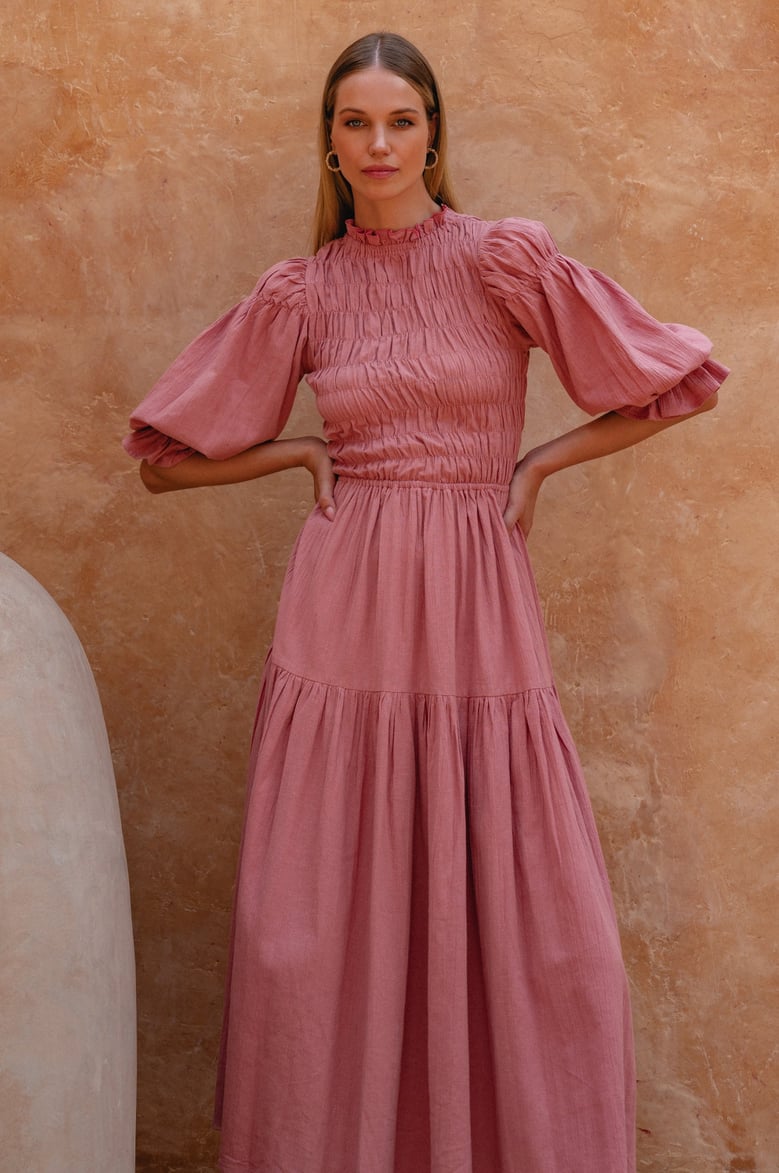 florence smocked linen midi dress by Selfnex