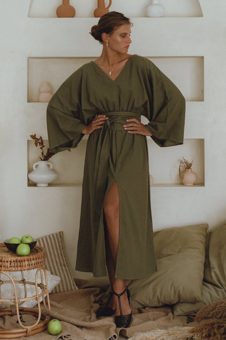 hana linen kimono dress by Selfnex