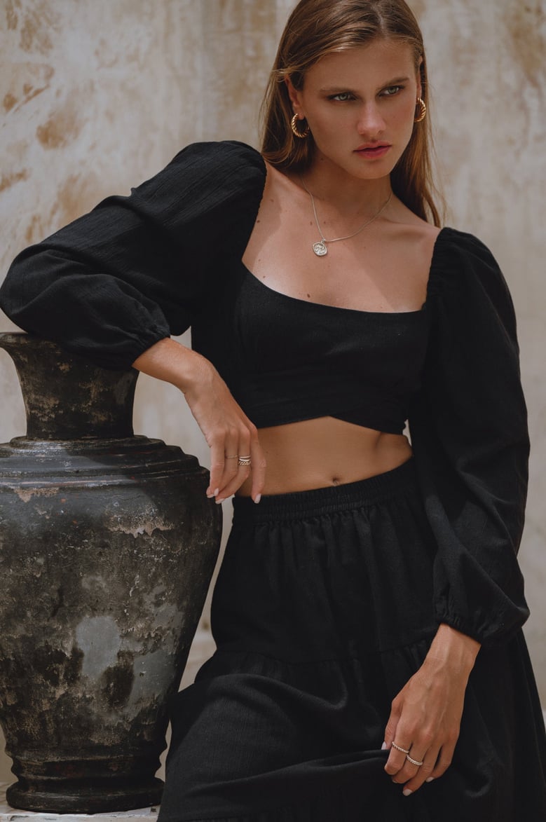 helsa long sleeve linen top by Selfnex