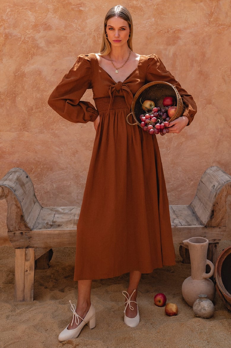 narcisa puff sleeve linen dress by Selfnex