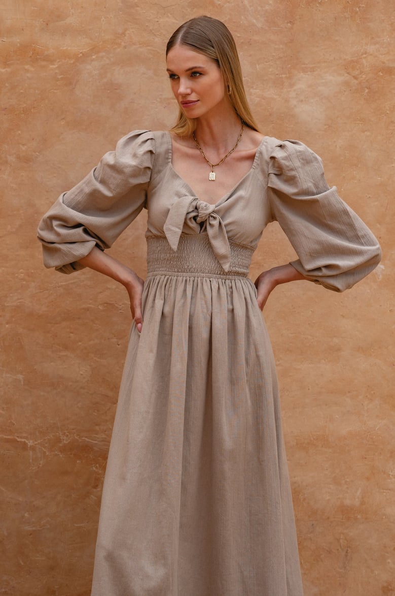 narcisa puff sleeve linen dress by Selfnex