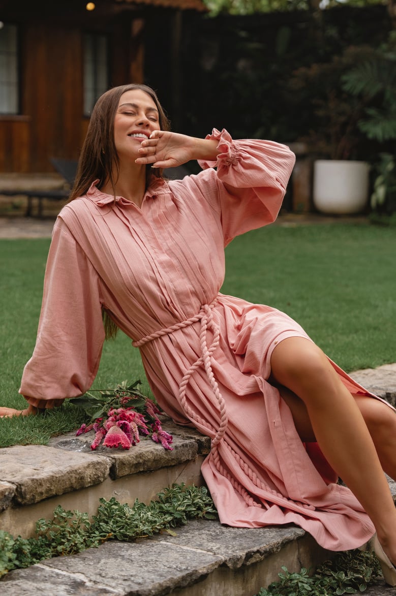 yasmina ruffle linen dress by Selfnex